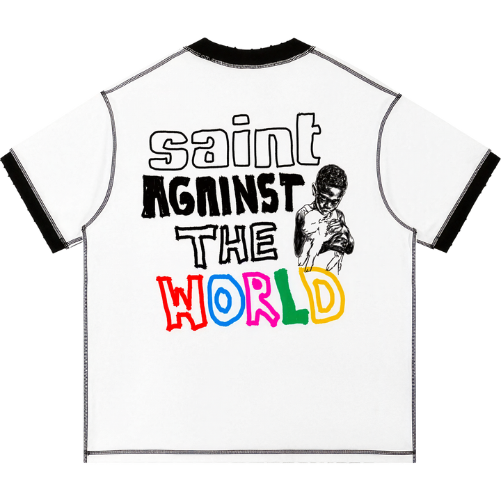 Saint Sinner Contrast-Stitched Cotton T-Shirt Streetwear Y2K - Neniom