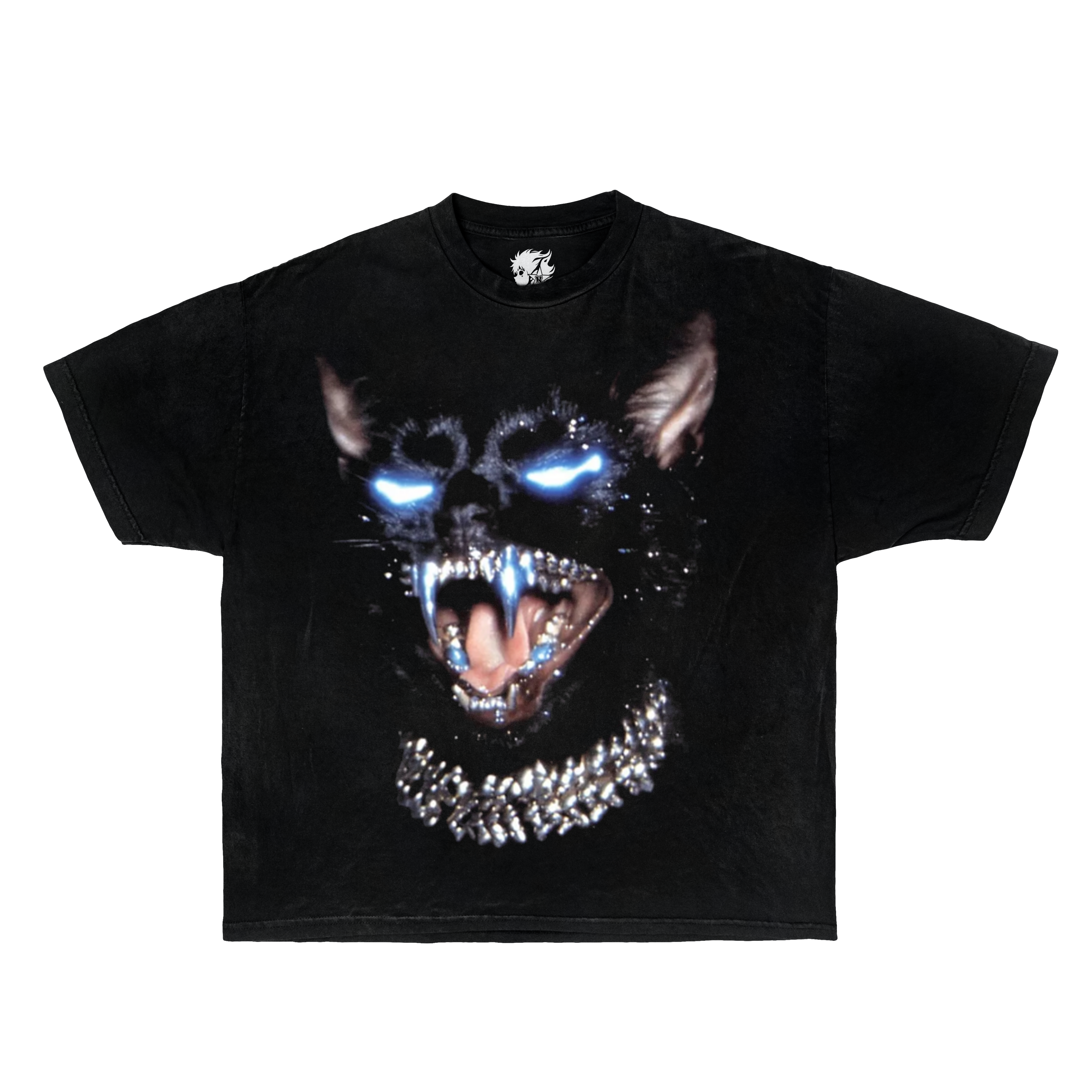 Black t-shirt with a panther cat graphic design on a white background