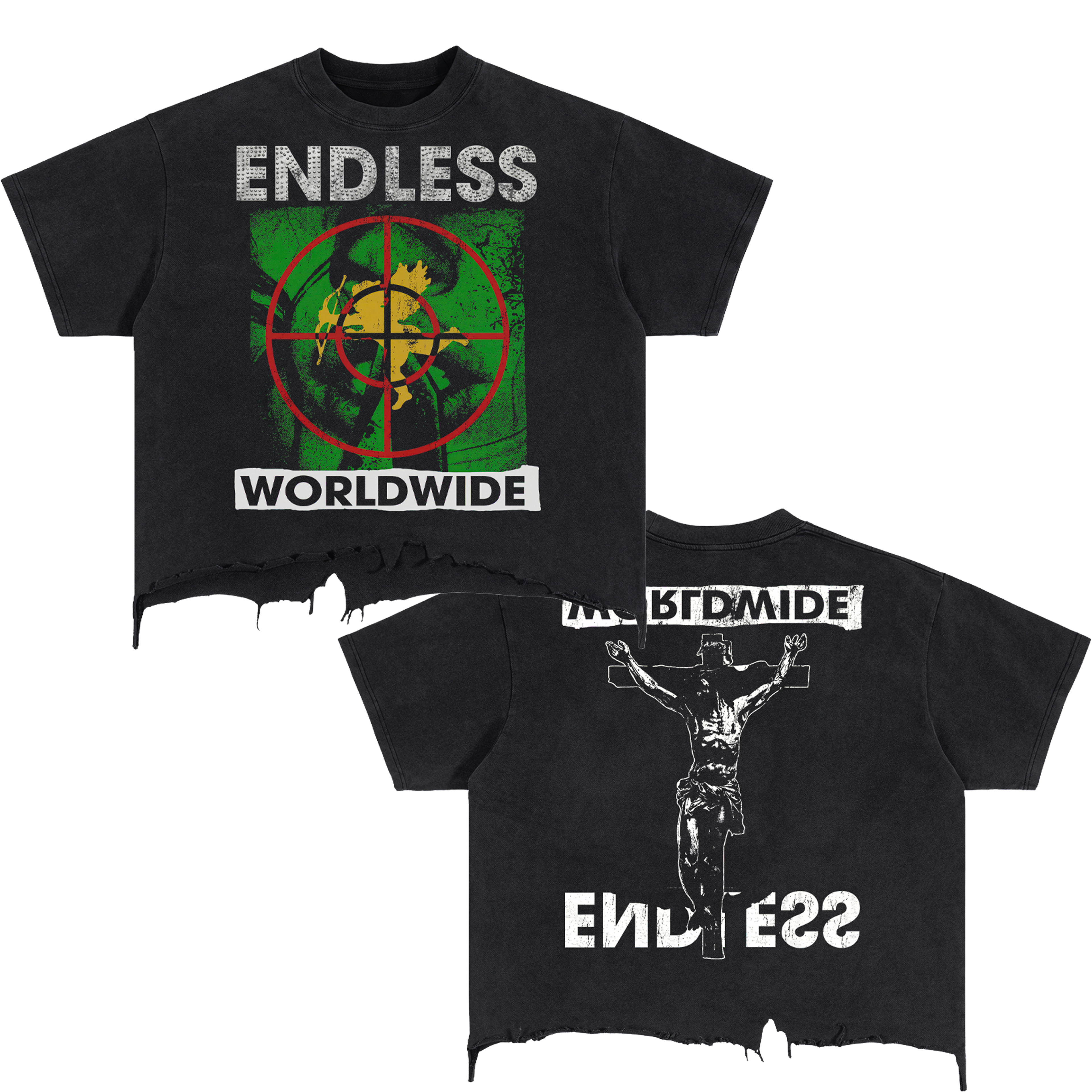 Endless Worldwide Vintage Oversized Boxy T-shirt Streetwear Double Graphic Y2K - Neniom