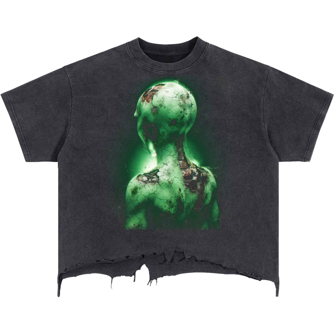 Destroyed Area 51 Alien Distressed Boxy Streetwear Tee Shirt