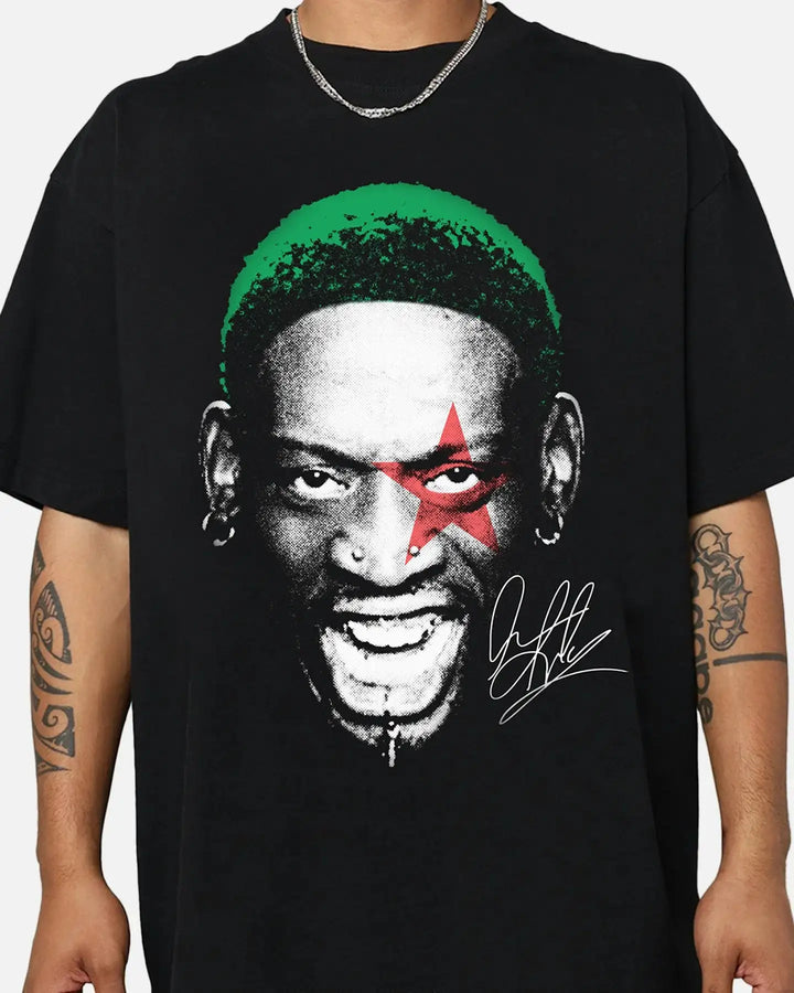 Dennis Rodman Signature Big Head Graphic Boxy Vintage Shirt Streetwear Y2K Unisex Oversized Retro Neniom