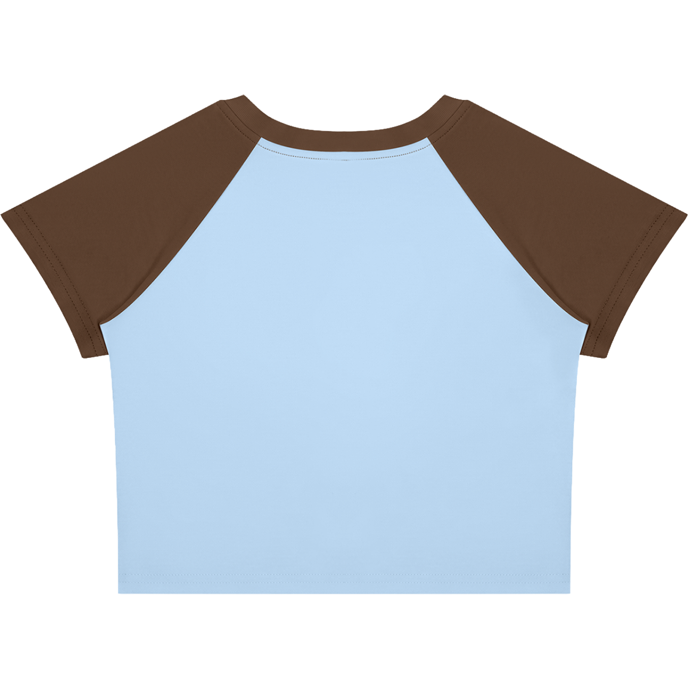 Crying Girl Portrait Color-Block Raglan Crop Tee (Brown/Blue)