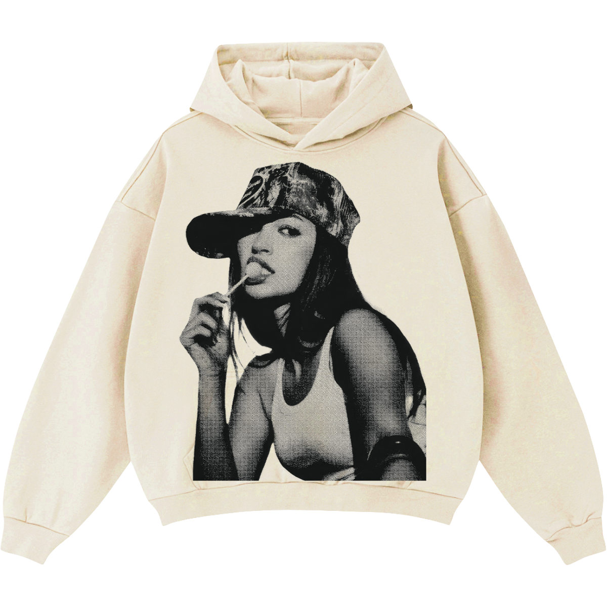 Halftone Photo-Print Pullover Y2K Hoodie