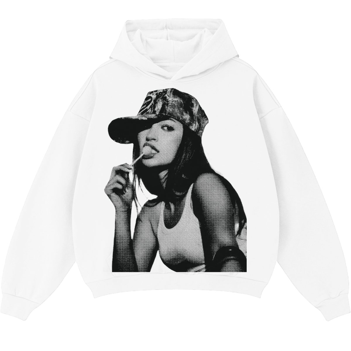 Halftone Photo-Print Pullover Y2K Hoodie