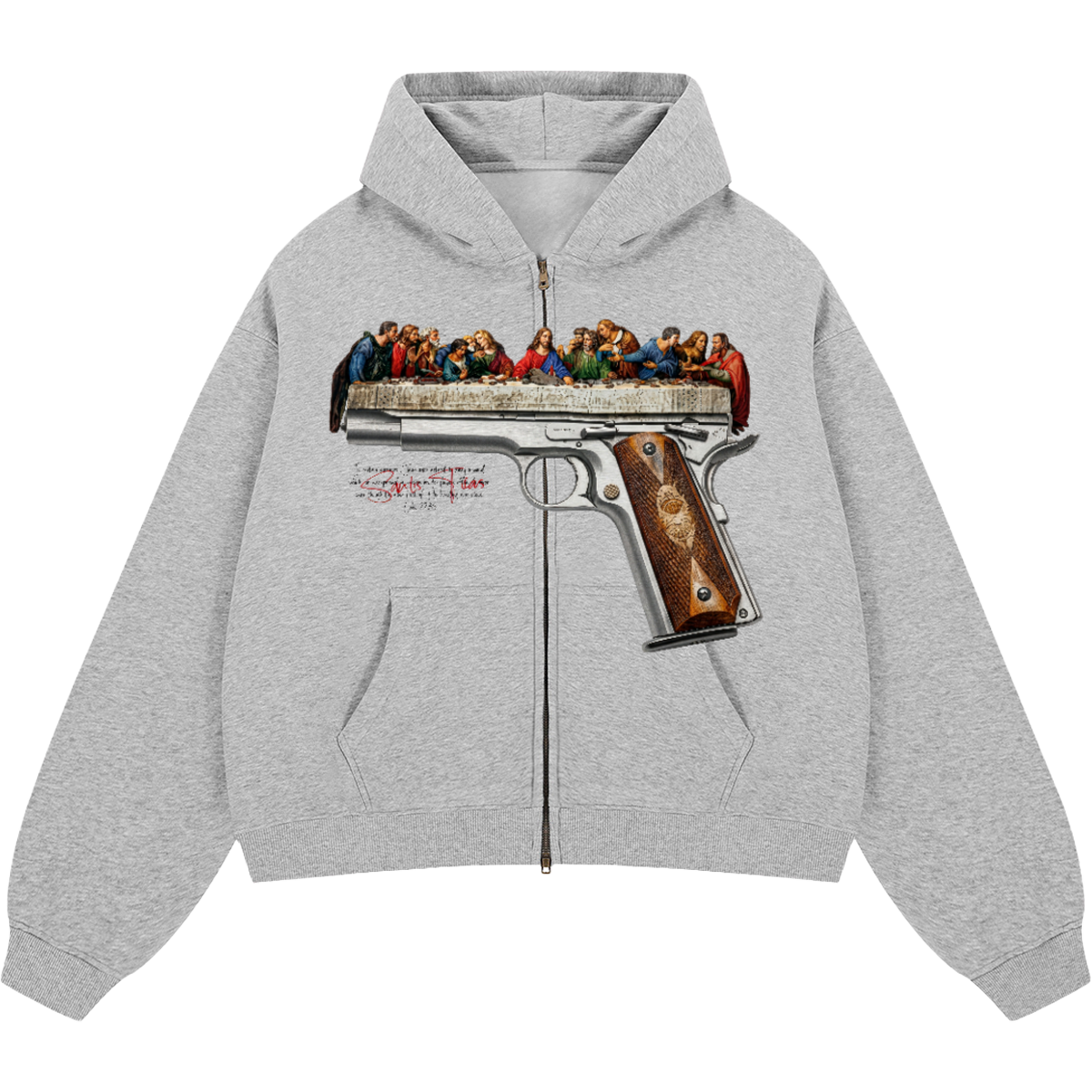 Last Supper Rider Pistol Graphic Zip-Up Streetwear Hoodie