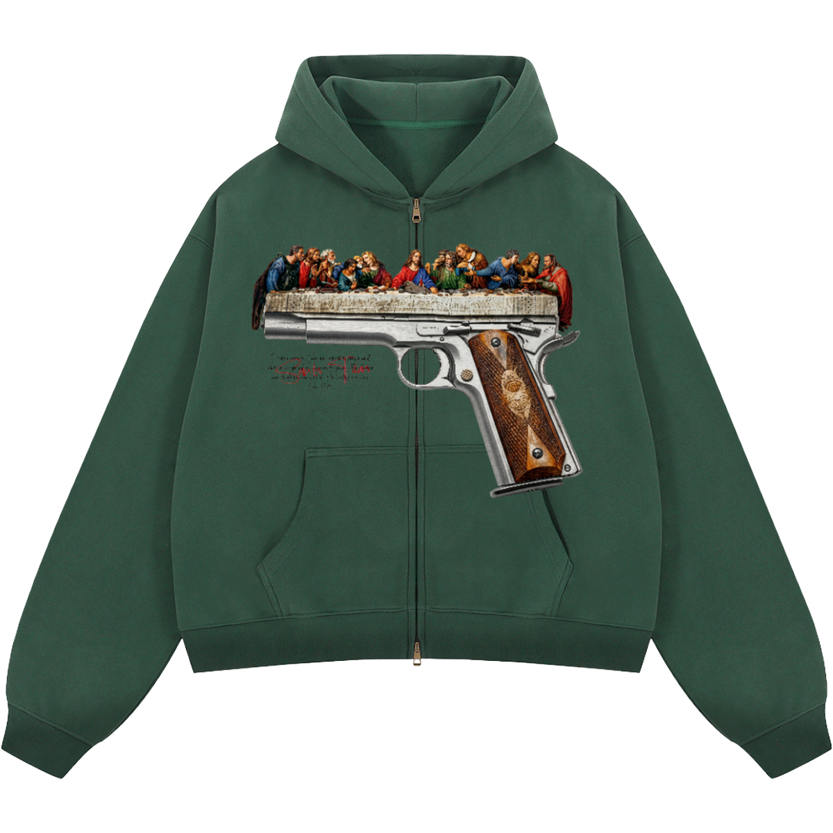 Last Supper Rider Pistol Graphic Zip-Up Streetwear Hoodie