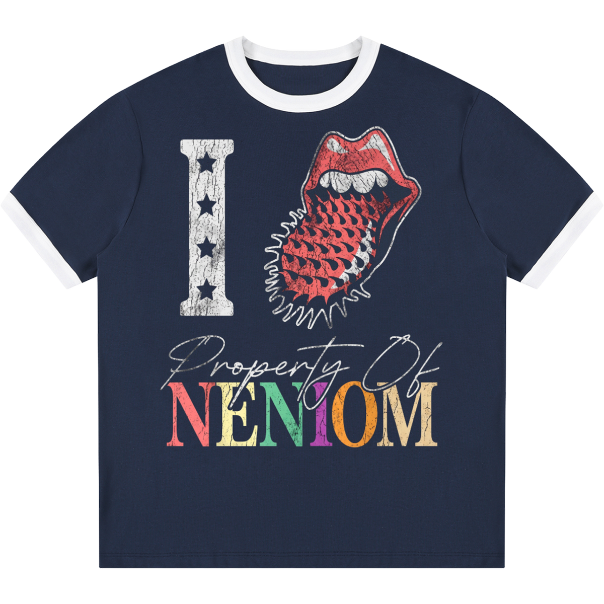 "I Love Property of NENIOM" Distressed Ringer Streetwear Tee