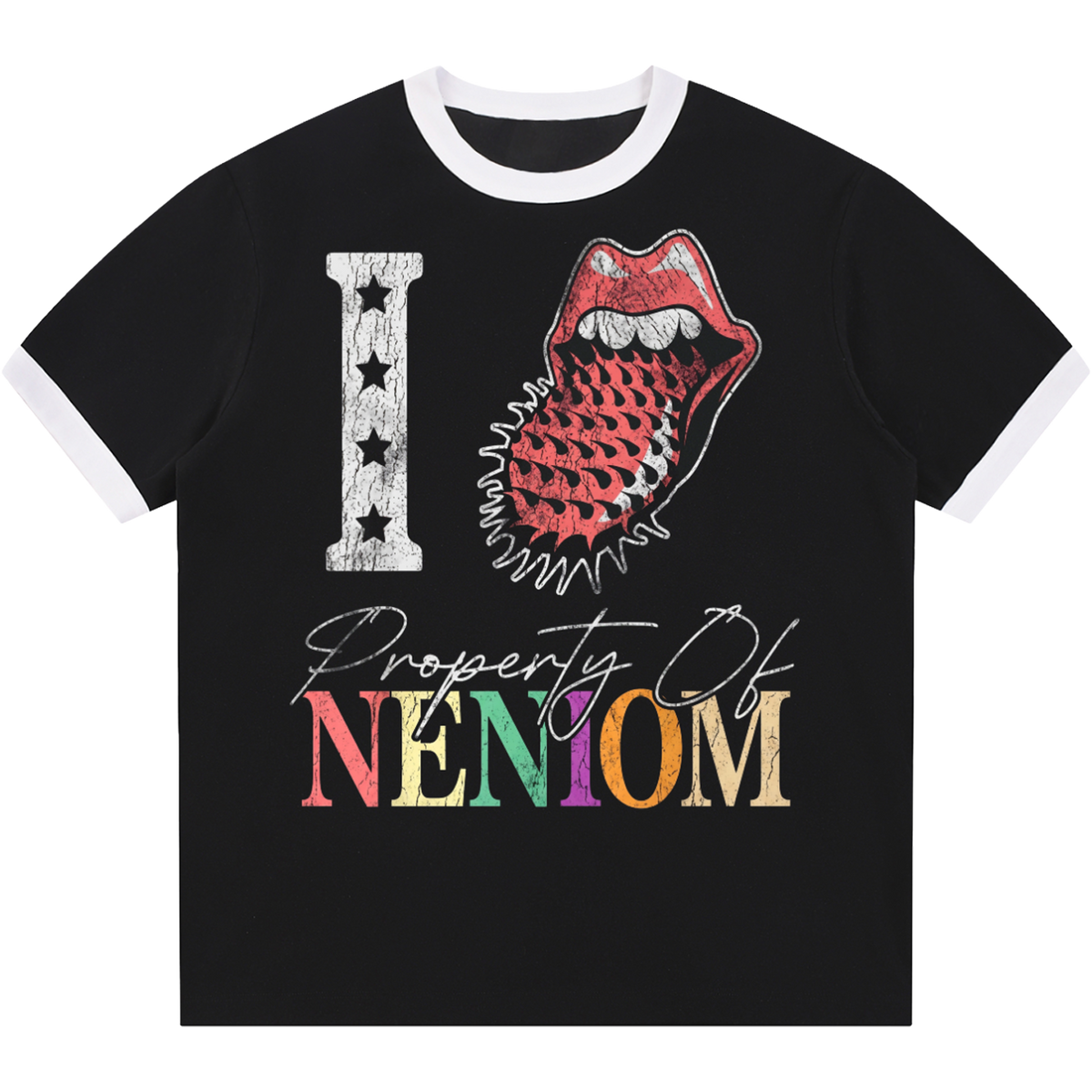 "I Love Property of NENIOM" Distressed Ringer Streetwear Tee
