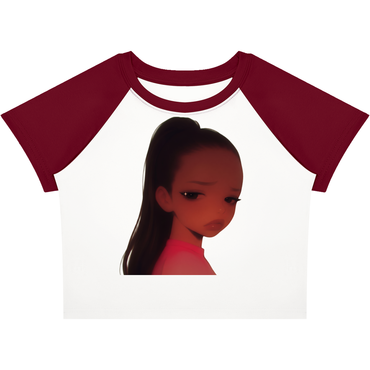 Crying Girl v2 Portrait Color-Block Raglan Crop Tee