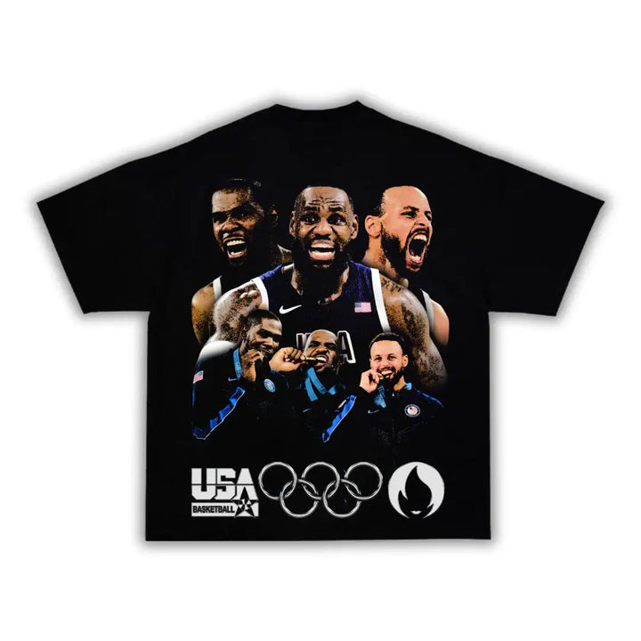 Big Three Team USA Laker Boxy Vintage Tee Shirt Graphic Basketball Streetwear Y2K Neniom