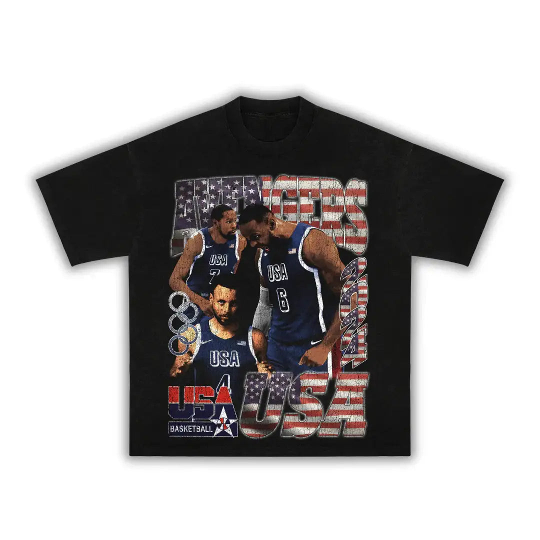 Avengers Team USA Boxy Vintage Graphic Basketball Tee Streetwear Y2K Neniom