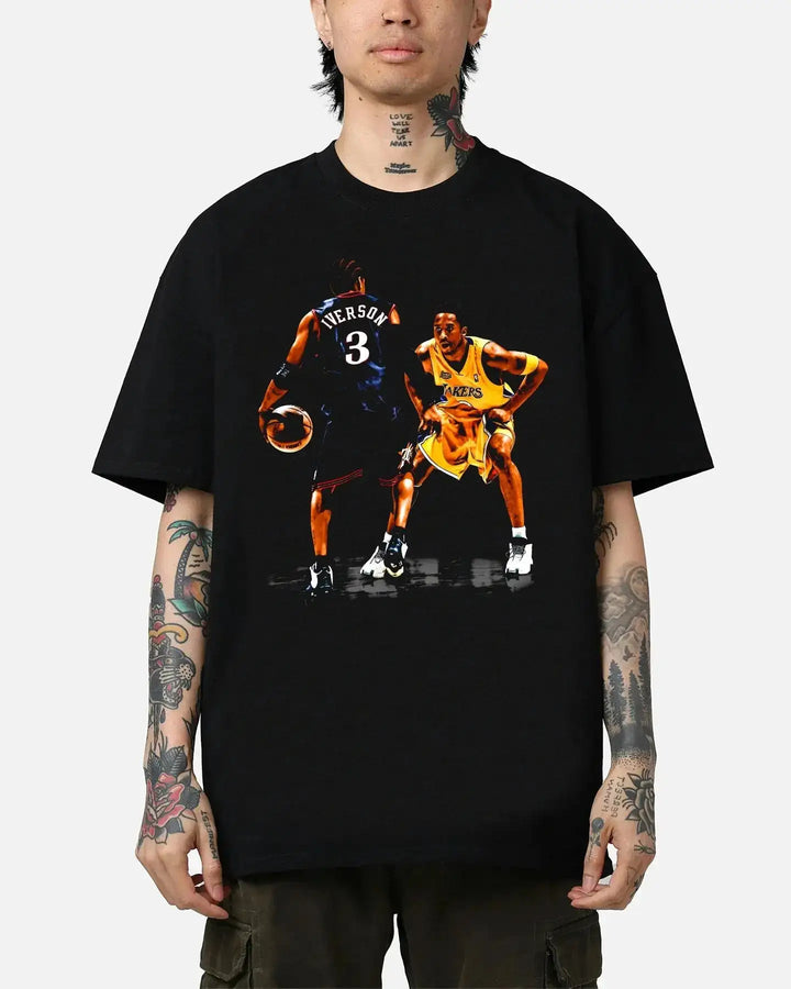 Iverson Vs Kobe Graphic Boxy Vintage Shirt Streetwear Y2K Basketball Oversized Unisex Retro Neniom
