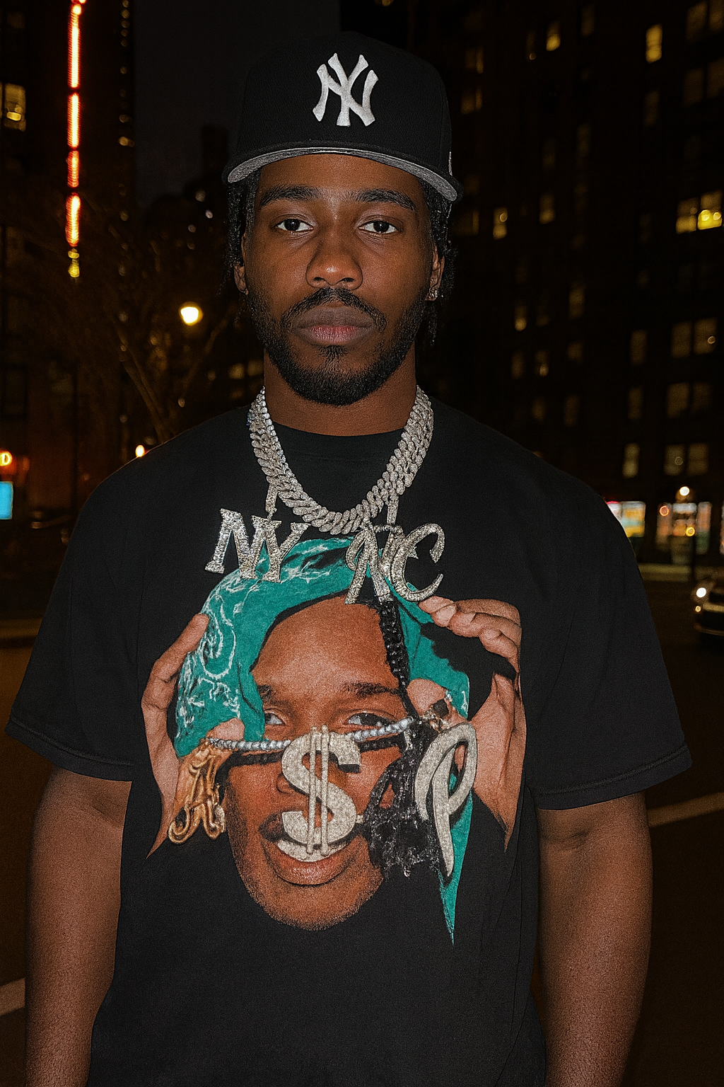 A$ap Rocky Chains Boxy Vintage Shirt Graphic Rap Artist Tees Oversized Streetwear Y2K Neniom