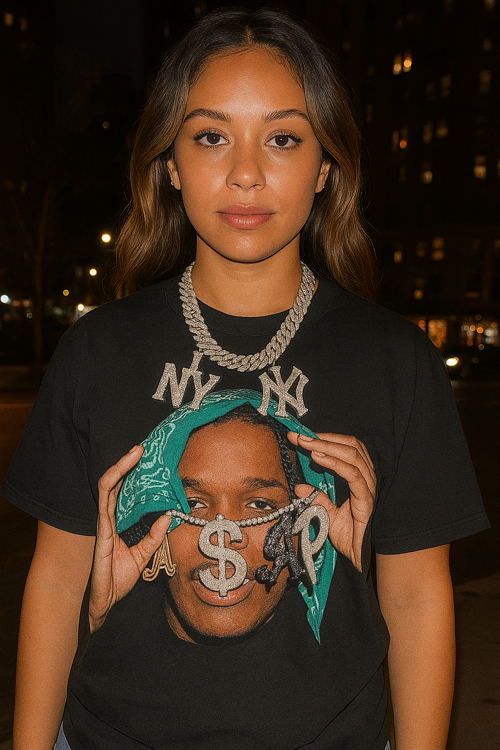 A$ap Rocky Chains Boxy Vintage Shirt Graphic Rap Artist Tees Oversized Streetwear Y2K Neniom