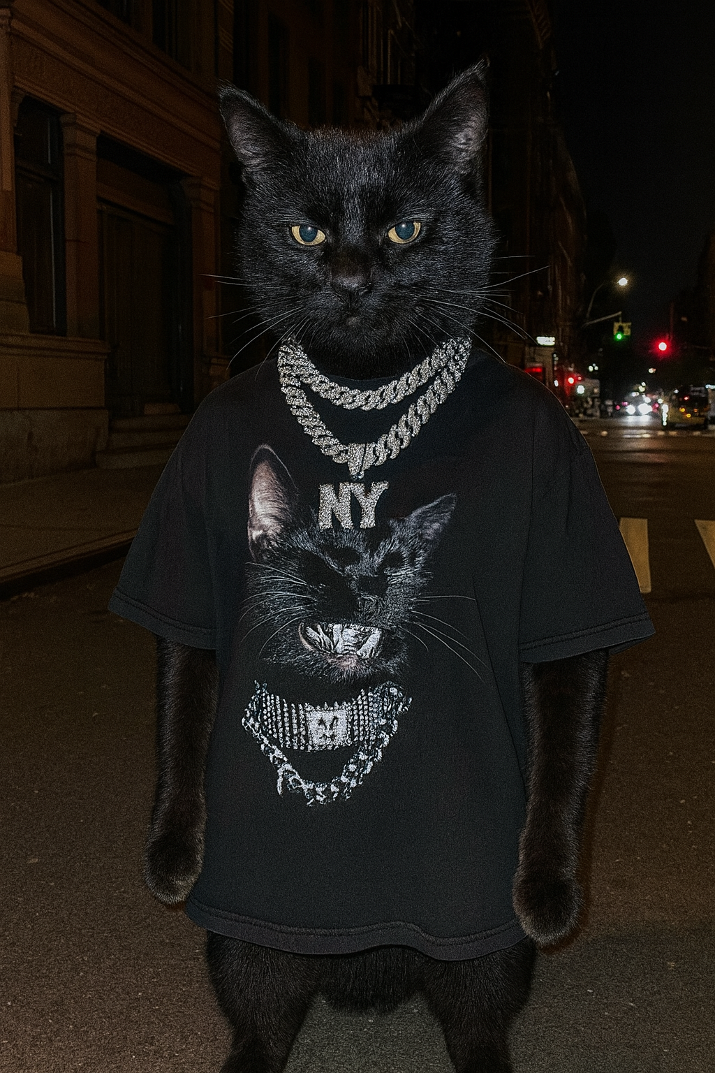 Iced Out Kitty Cat Boxy Vintage Shirt Cat Gifts Animal Shirts Oversized Streetwear Graphic Tees Neniom