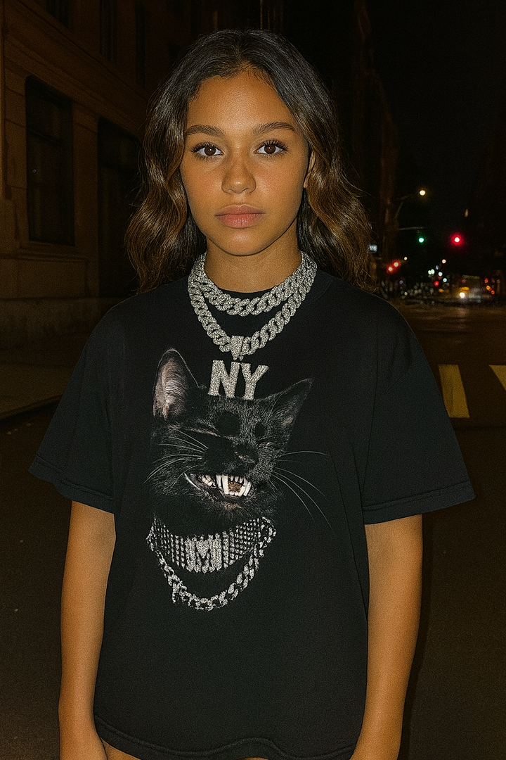 Iced Out Kitty Cat Boxy Vintage Shirt Cat Gifts Animal Shirts Oversized Streetwear Graphic Tees Neniom