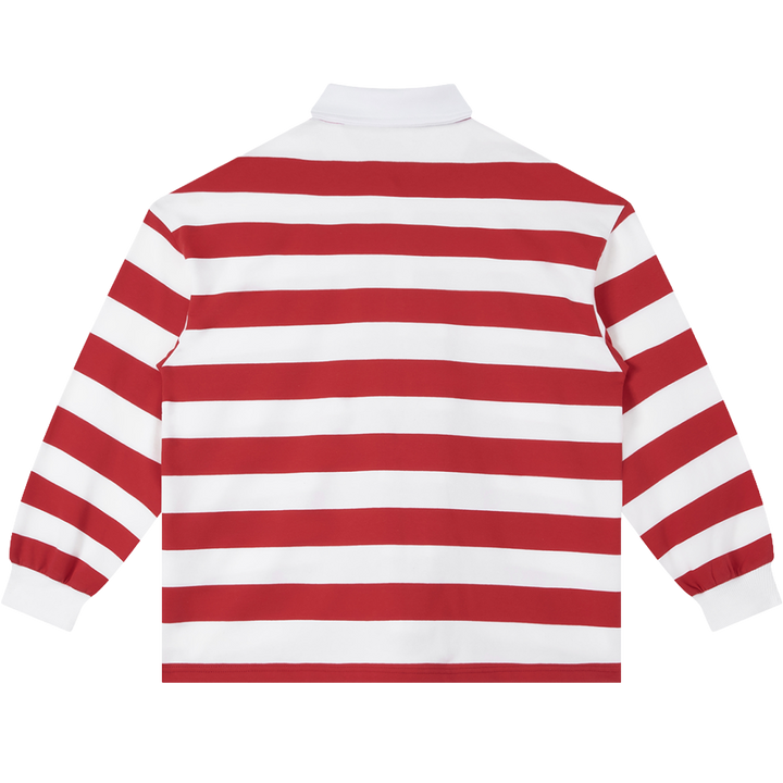 Friends Change, Money Don't Collared Color Block Stripe Polo Shirt Y2K White / Red / Black - Neniom