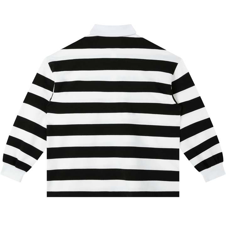 Friends Change, Money Don't Collared Color Block Stripe Polo Shirt Y2K Black / White / Red - Neniom