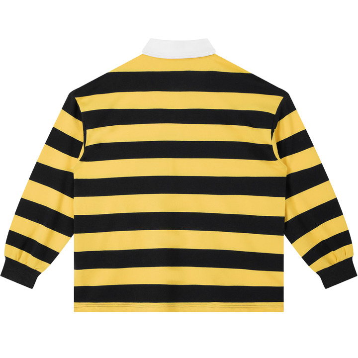 Friends Change, Money Don't Collared Color Block Stripe Polo Shirt Yellow / Navy Blue / Red - Neniom