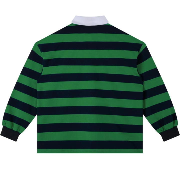 Friends Change, Money Don't Collared Color Block Stripe Polo Shirt Y2K Green / Navy Blue / Red - Neniom