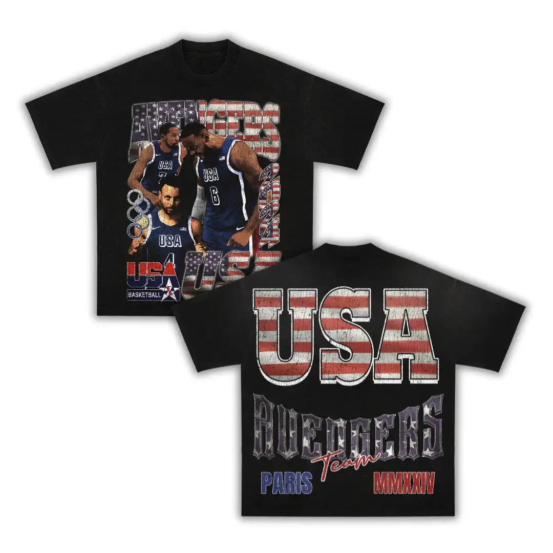 Avengers Team USA Boxy Vintage Graphic Basketball Tee Streetwear Y2K Neniom