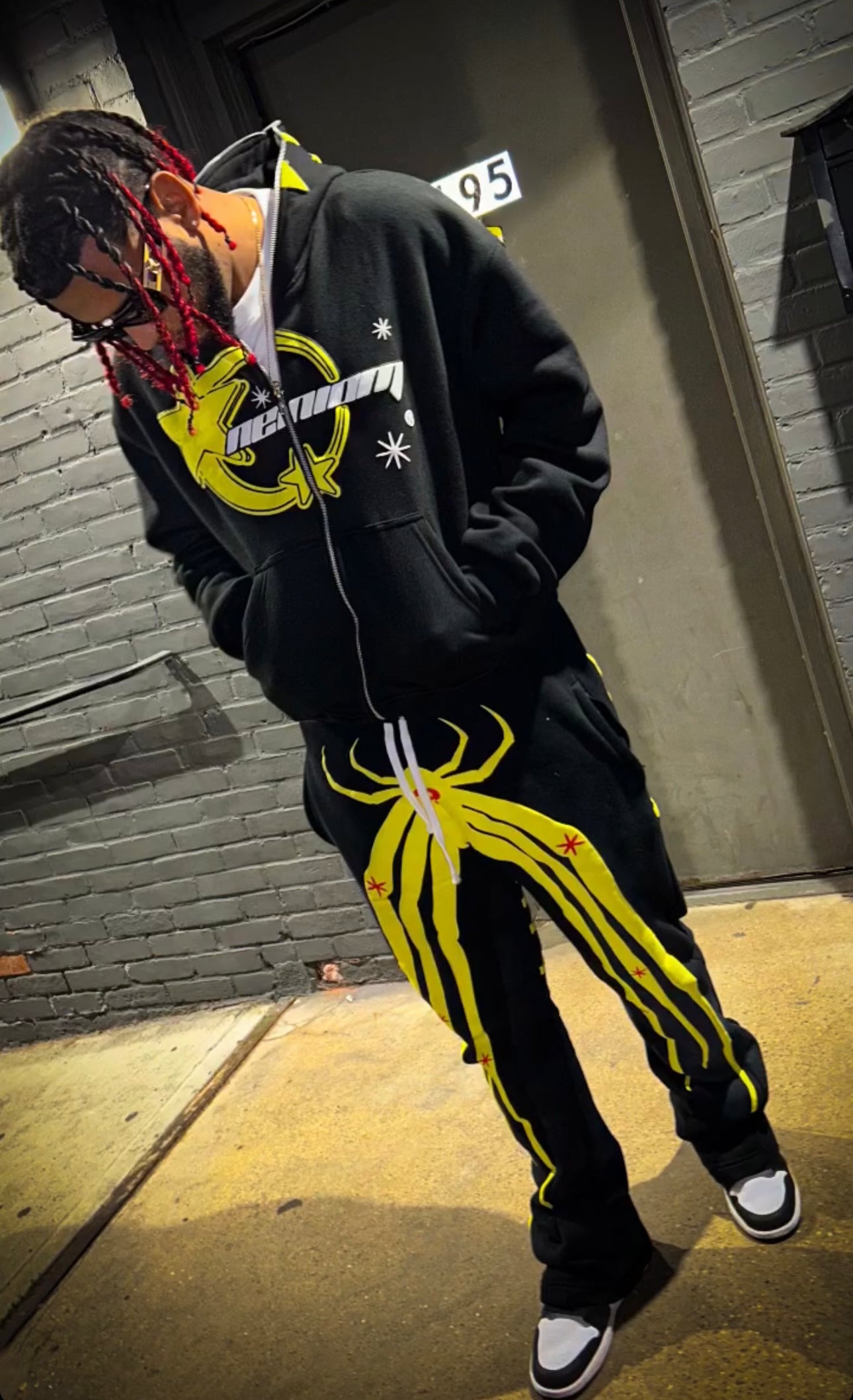 ★ LIMITED ★ Neniom Puff Printed Oversized Spider Flared Sweatpants BLK Streetwear Y2K