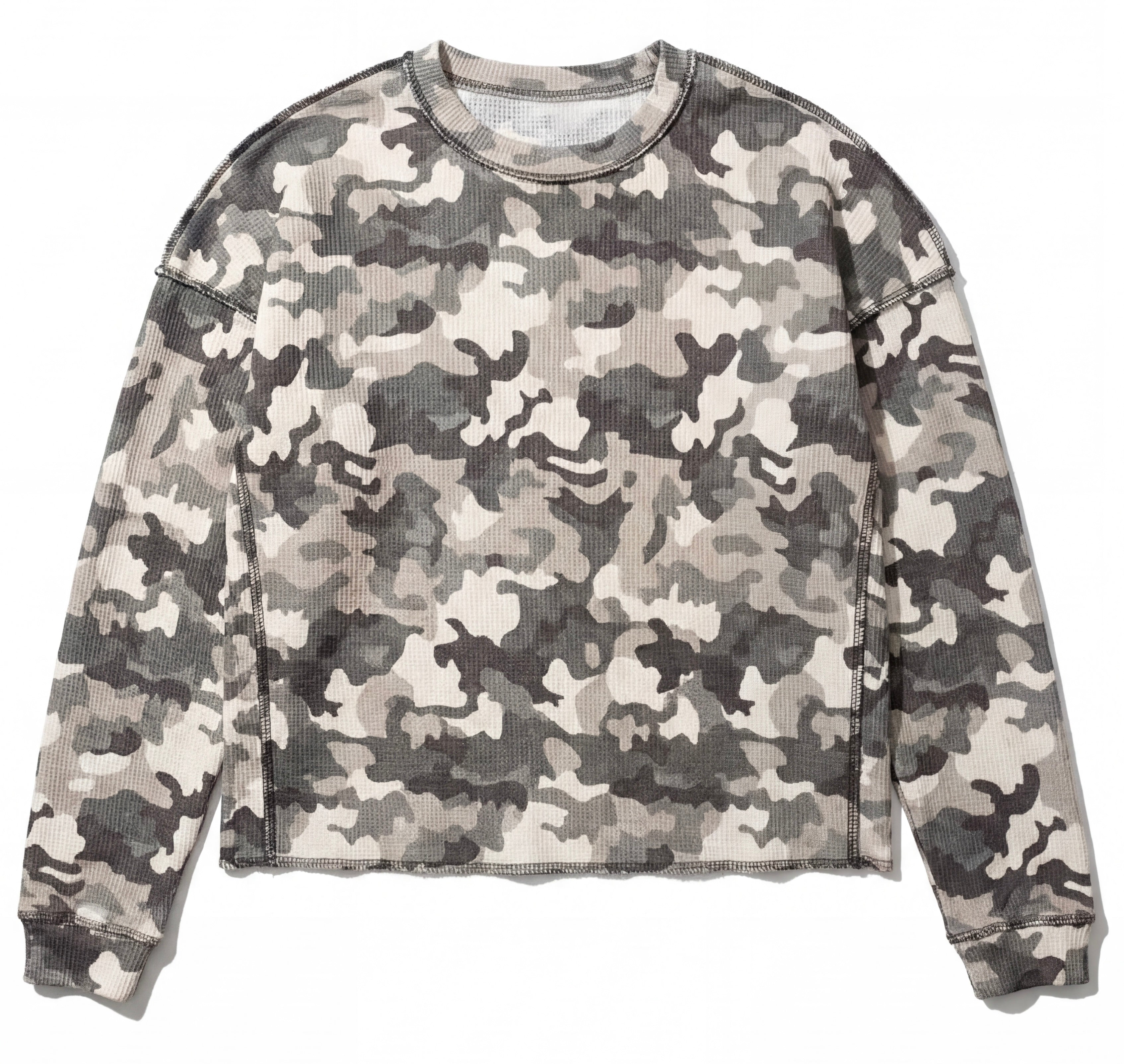 gray black white Camouflage-patterned sweatshirt thermal on a white background