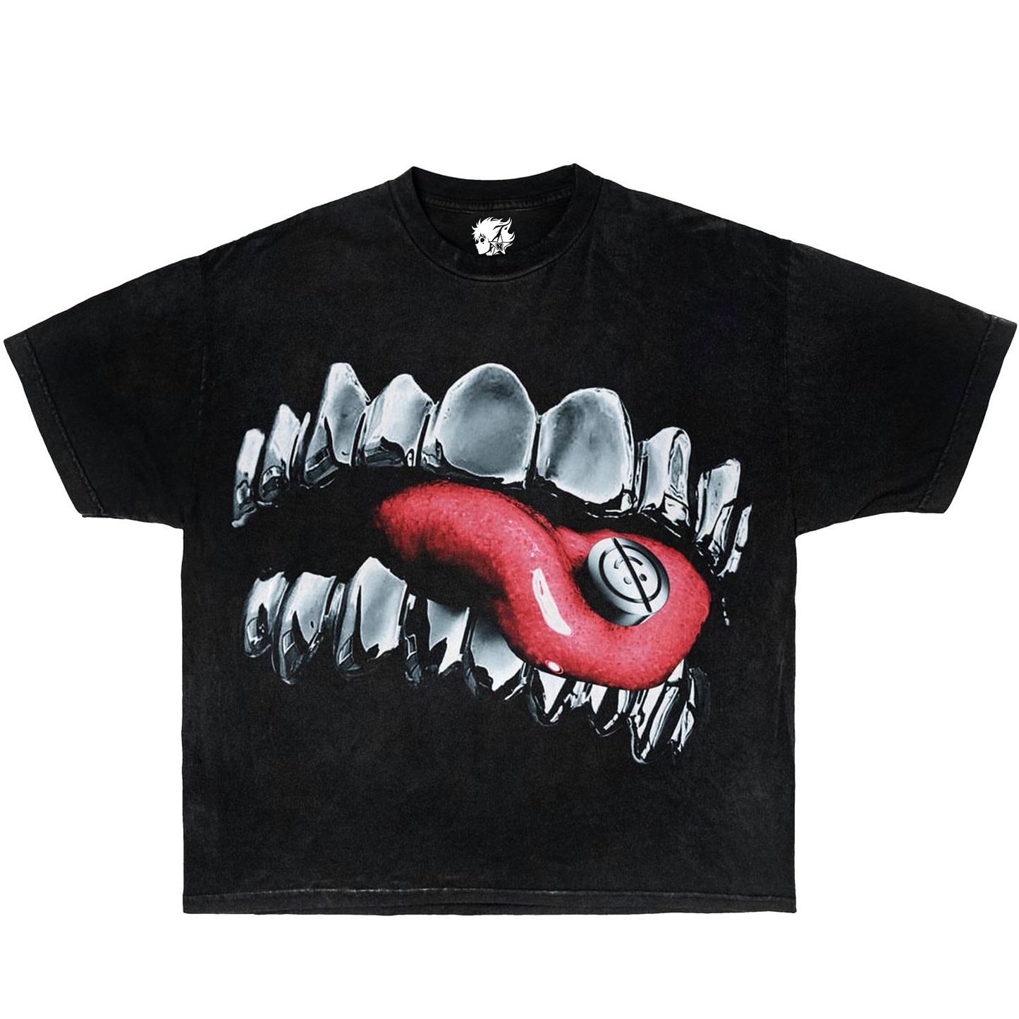 Neniom Grillz Unhappy Tablet Boxy Garment-Dyed Shirt Streetwear Y2K