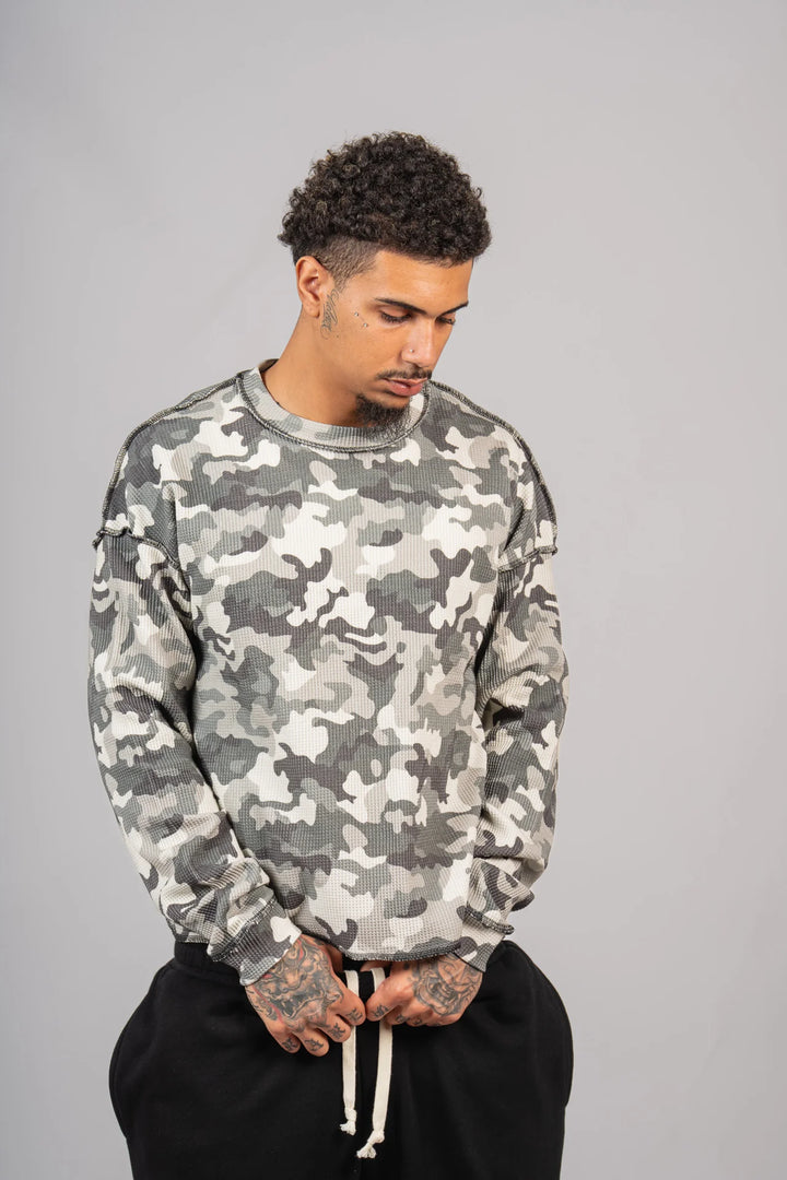 Neniom Military War burnt gray boxy thermal long sleeve camo shirt