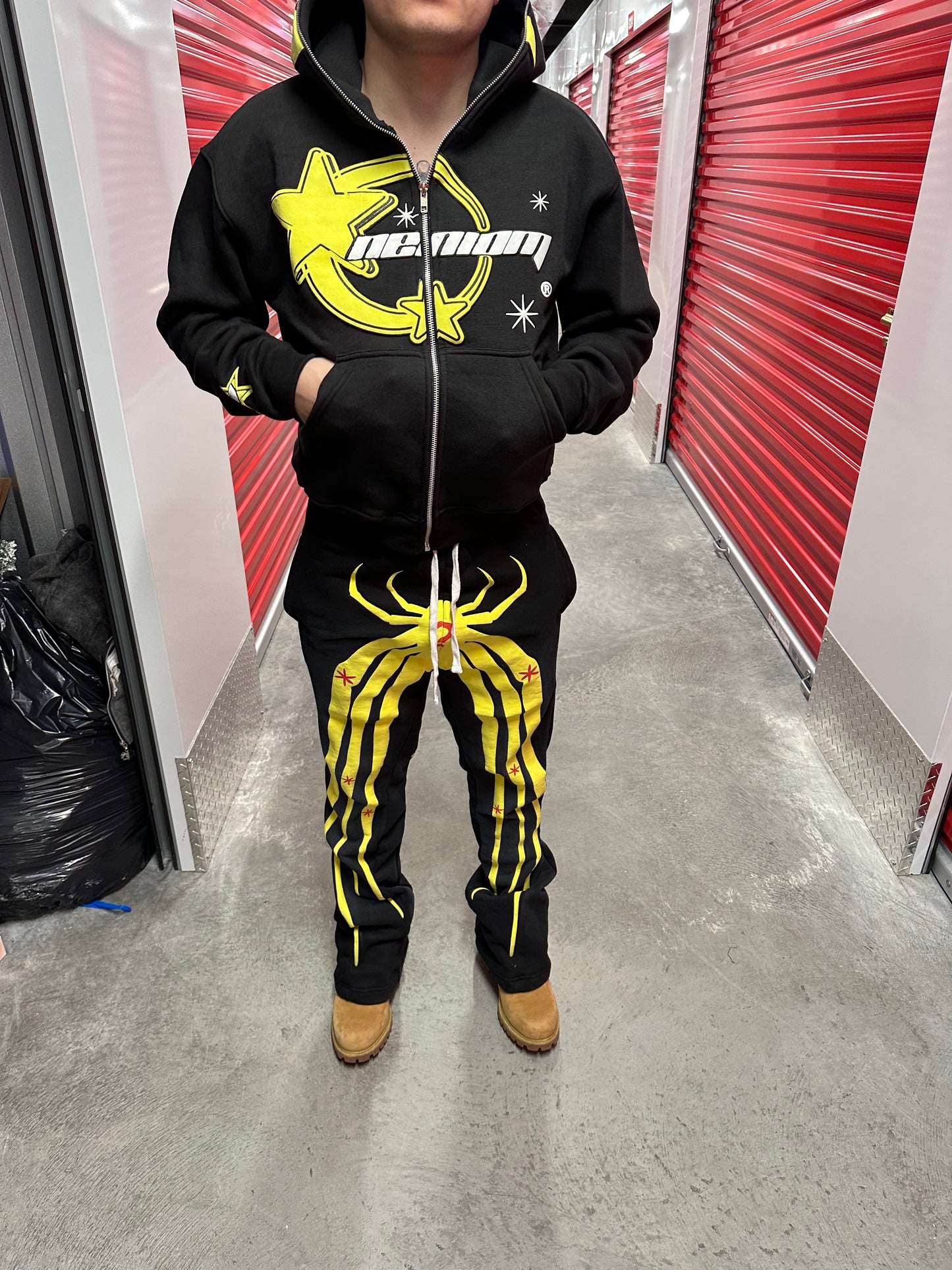 ★ LIMITED ★ Neniom Puff Printed Oversized Spider Flared Sweatpants BLK Streetwear Y2K