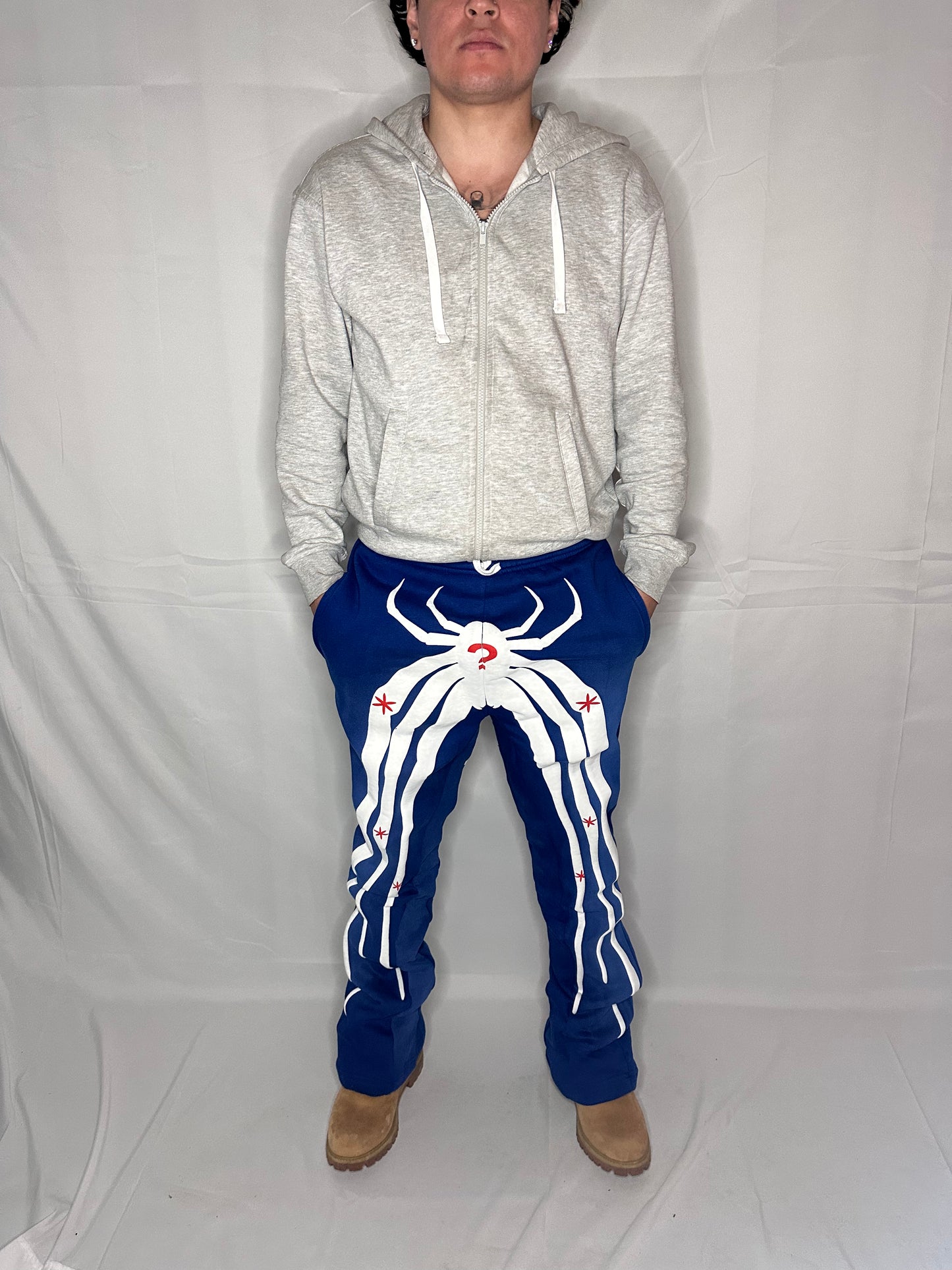 ★ LIMITED ★ Neniom Puff Printed Oversized Spider Flared Sweatpants BLUE Streetwear Y2K