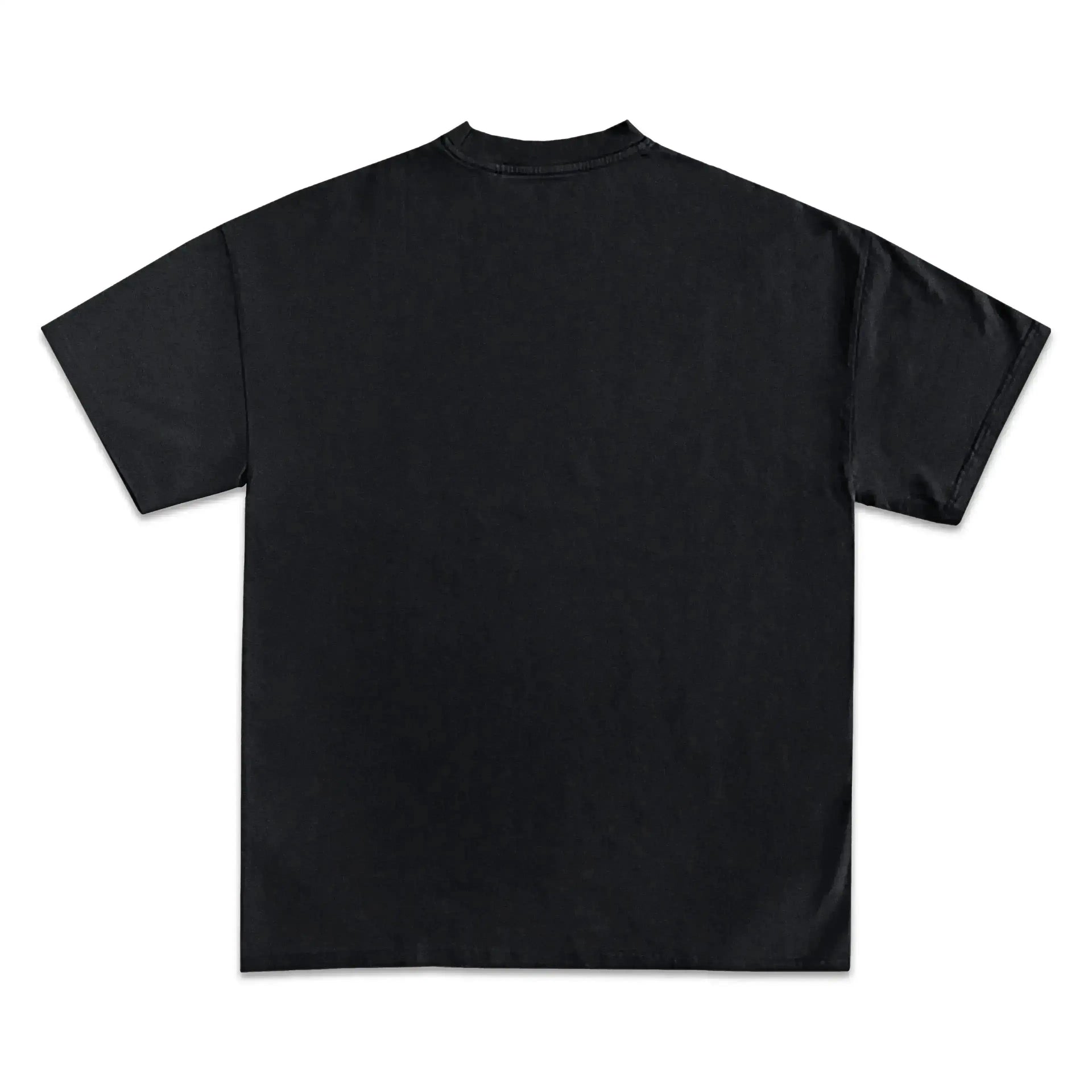 Black t-shirt on a white background.