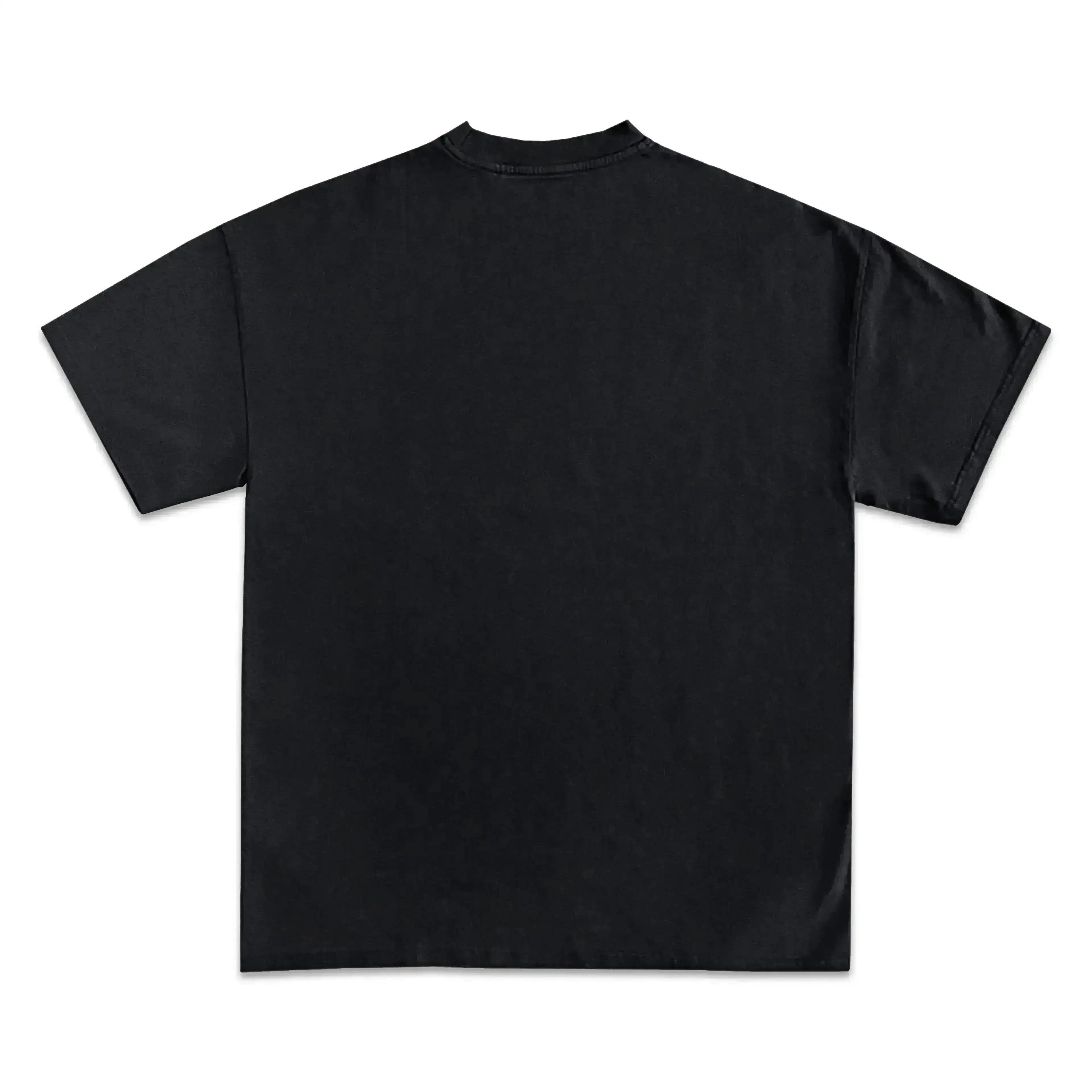 Black t-shirt on a white background.
