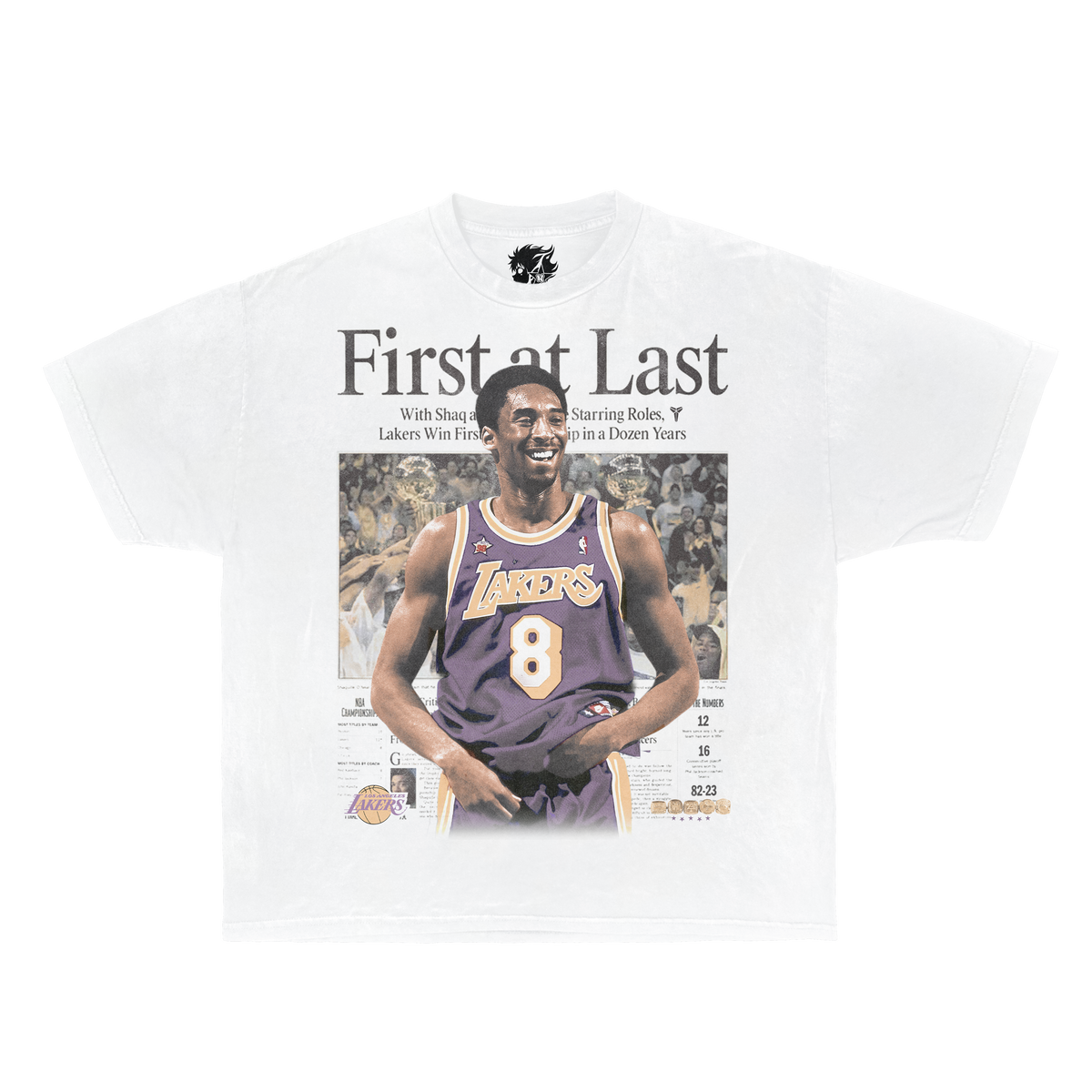 Kobe Bryant First At Last Newspaper Vintage Boxy Shirt Streetwear Y2K Oversized