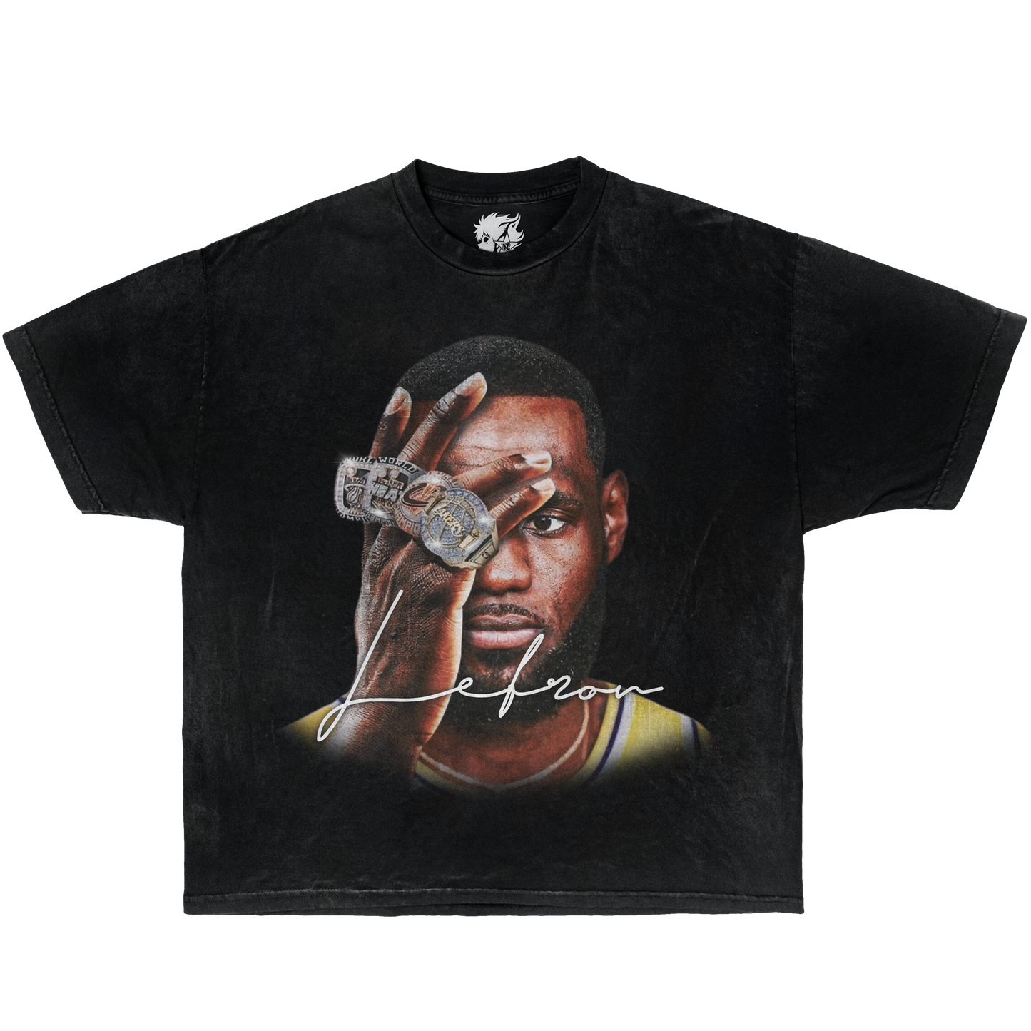 Lebron Championship Rings Hand Boxy Garment-Dyed Black Shirt Streetwear Y2K