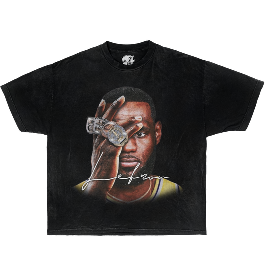 Lebron Championship Rings Hand Boxy Garment-Dyed Black Shirt Streetwear Y2K