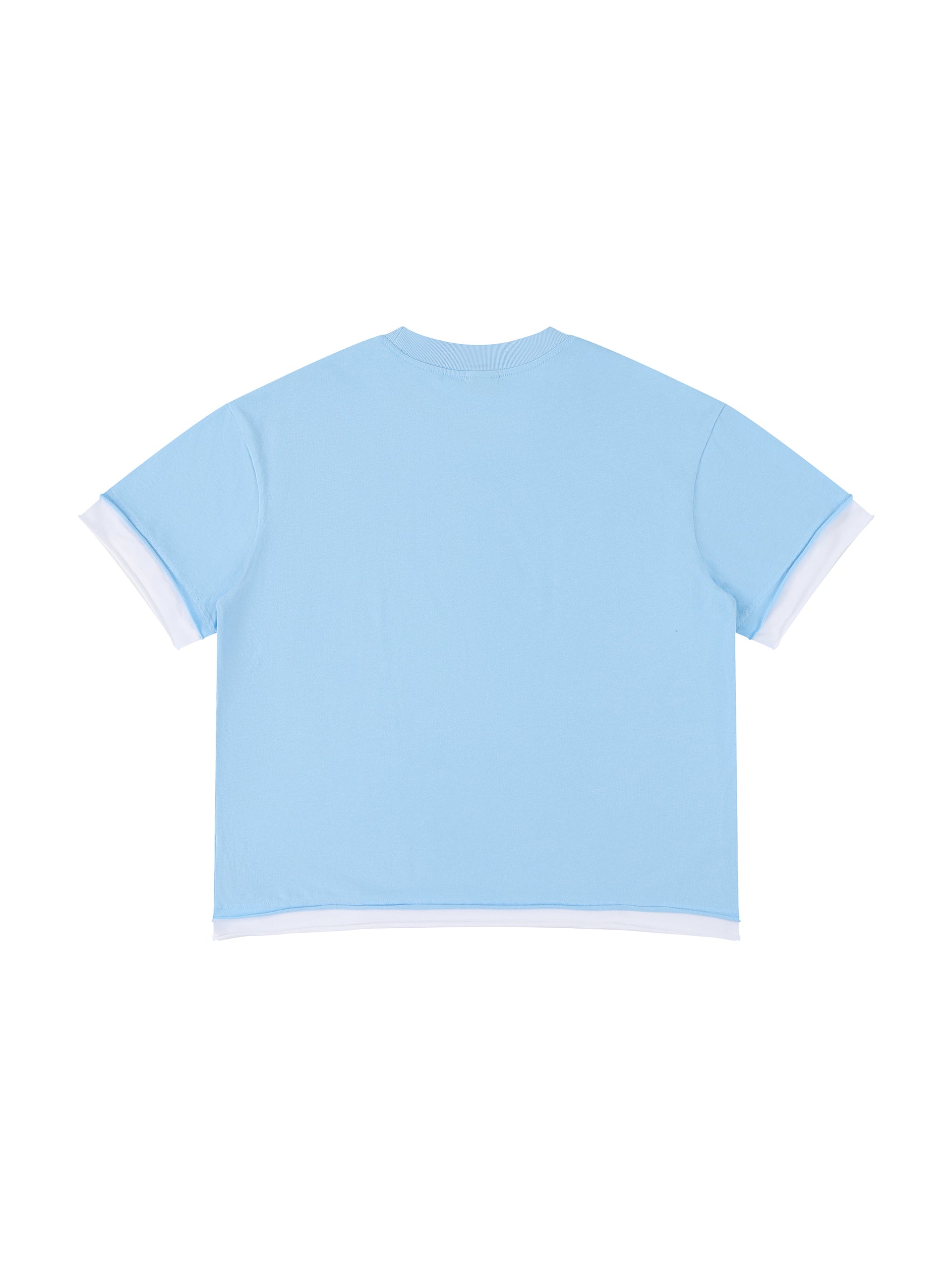 Japanese Neniom Boxy Color Block Graphic T-Shirt – Oversized Baby Sky Blue Streetwear Tee