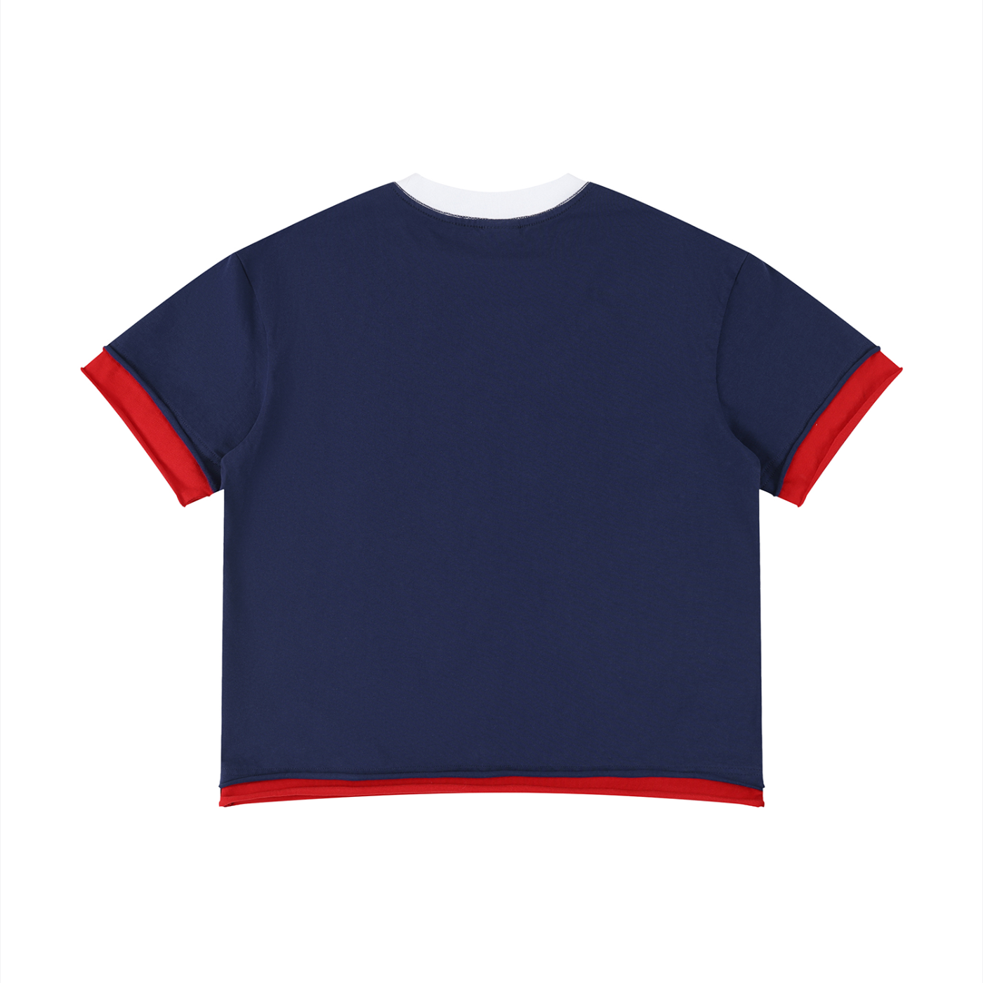 Japanese Neniom Boxy Color Block Graphic  T-Shirt – Oversized Navy Blue Red Streetwear Tee