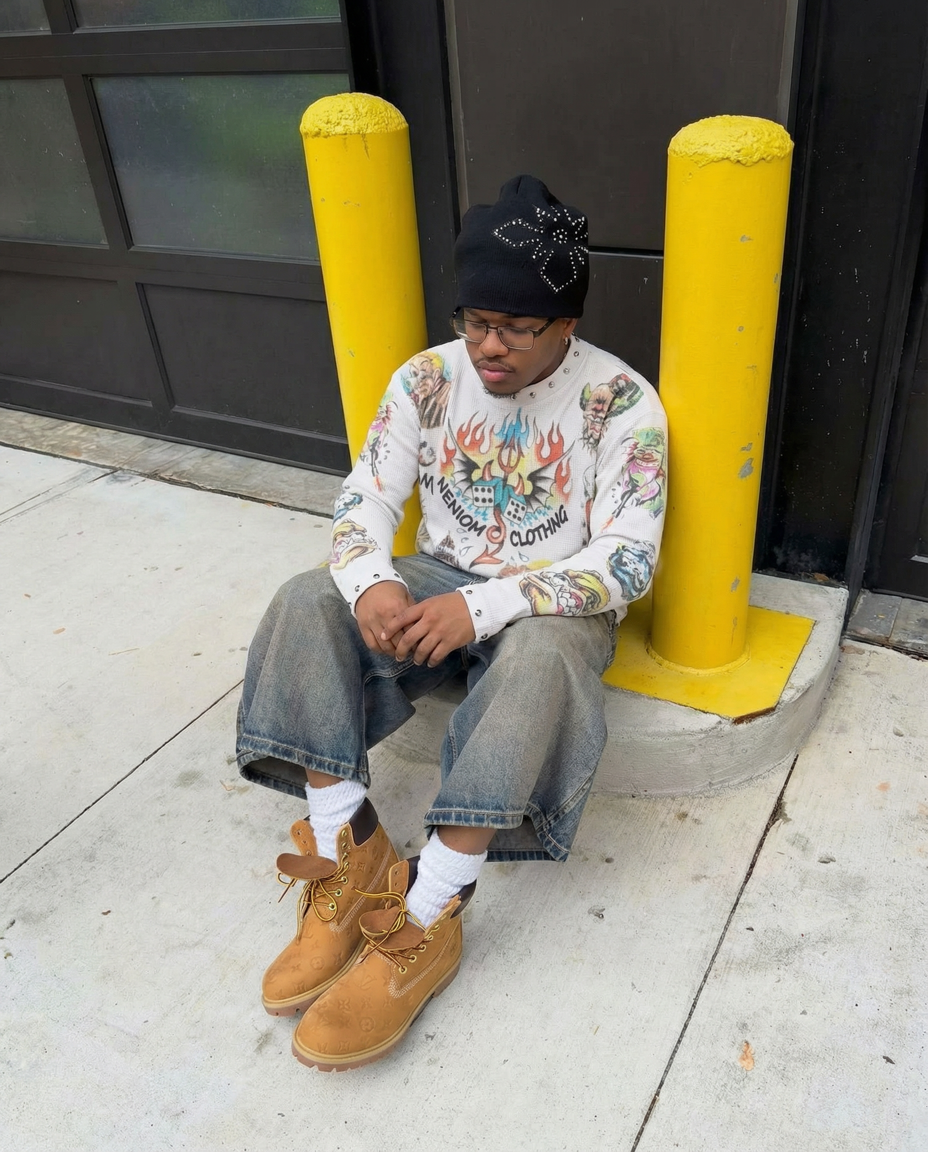 ★ LIMITED ★ Tatted Thermal Neniom Long Sleeve Sweatshirt Streetwear Y2K Vintage Oversized