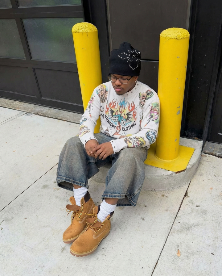 ★ LIMITED ★ Tatted Thermal Neniom Long Sleeve Sweatshirt Streetwear Y2K Vintage Oversized