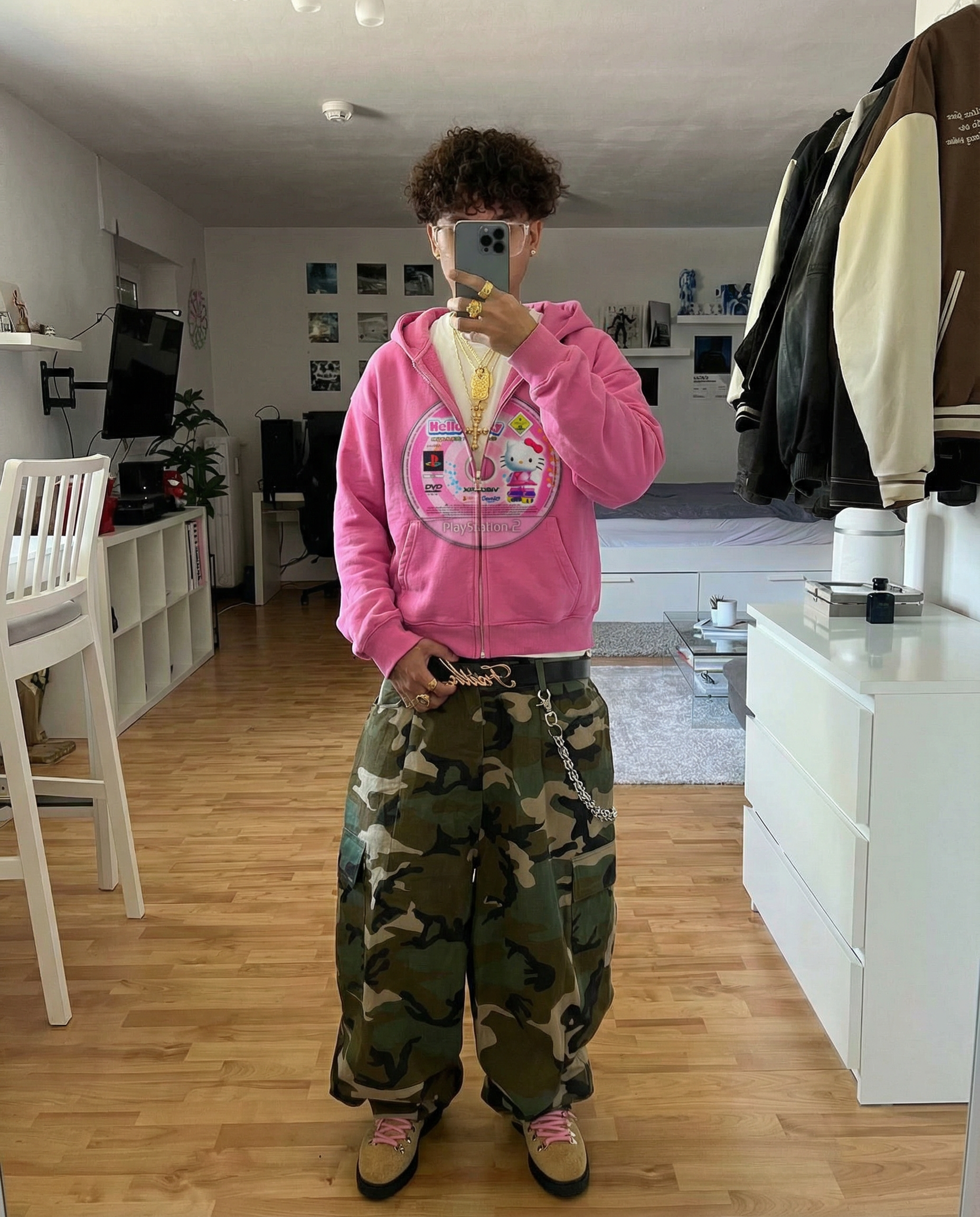 Hello Kitty Game Disc Cropped Zip-Up Boxy Hoodie | Streetwear Hoodies | Y2K Video Game Hooded Sweatshirt | Unisex Graphic Zip Ups | Oversized