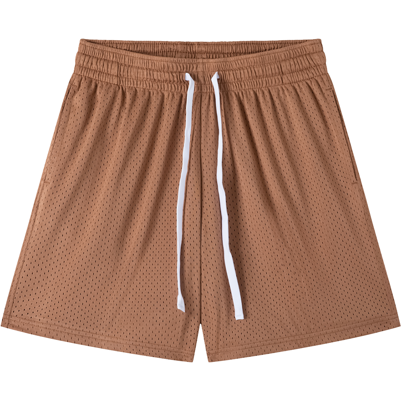 Mesh Drawstring Shorts – Caramel Brown, Relaxed Fit