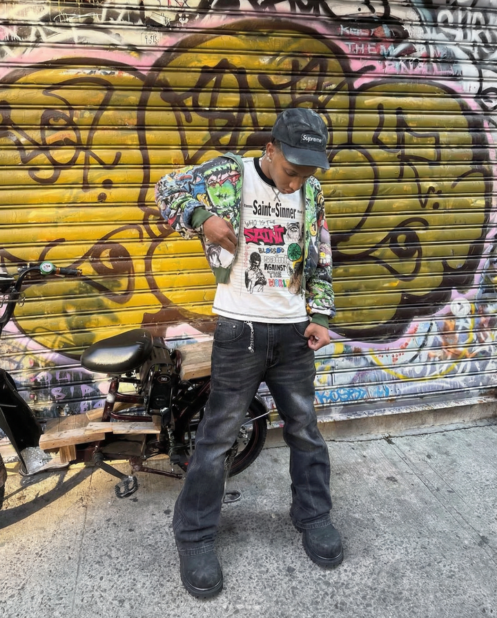 Saint Sinner Contrast-Stitched Cotton T-Shirt Streetwear Y2K - Neniom