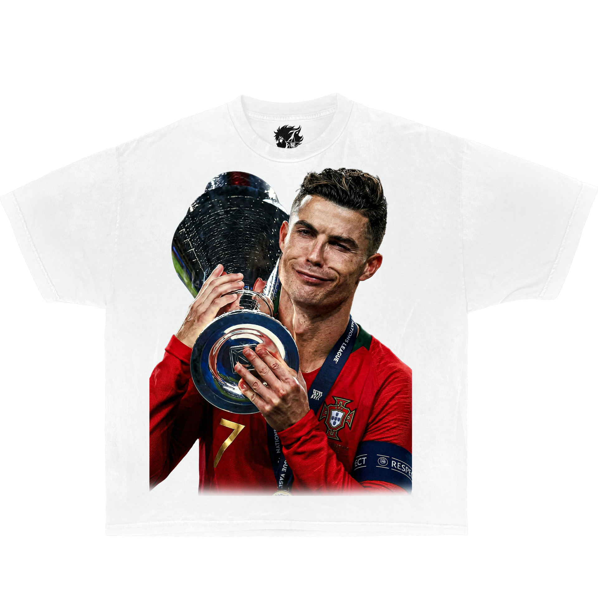 Cristiano Ronaldo graphic t shirt soccer legend holding trophy football fan tee