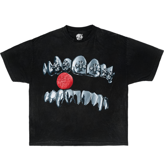 Neniom Grillz Chrome Heart Cross Boxy Garment-Dyed Tee Streetwear Y2K