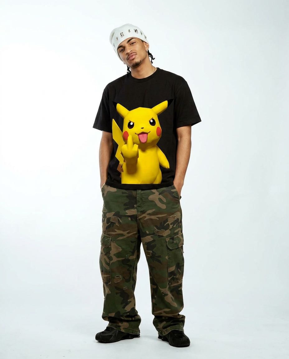 Unhappy Pikachu Graphic T-Shirt Cute Anime Gaming Tee Y2K Pokémon Shirts