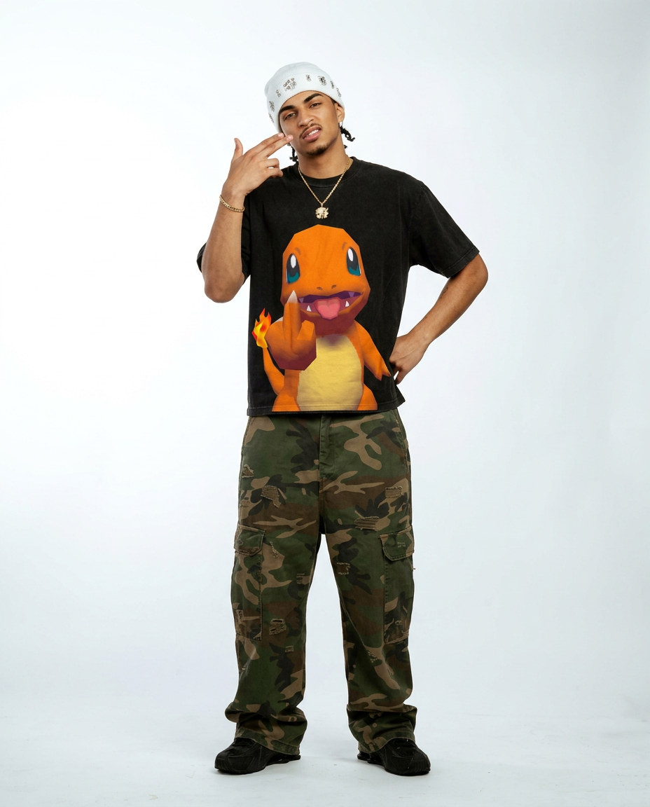 Unhappy Charmander Graphic T-Shirt Cute Anime Gaming Tee Y2K Pokémon Shirts