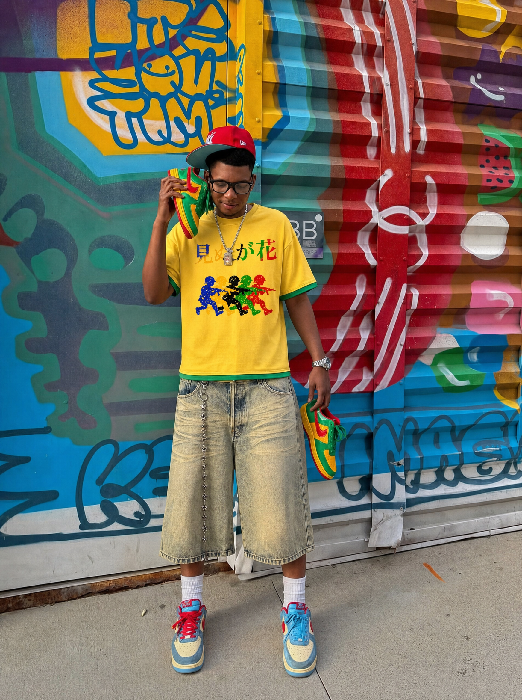 Neniom Color Block Oversized Boxy Tee – Yellow/Green