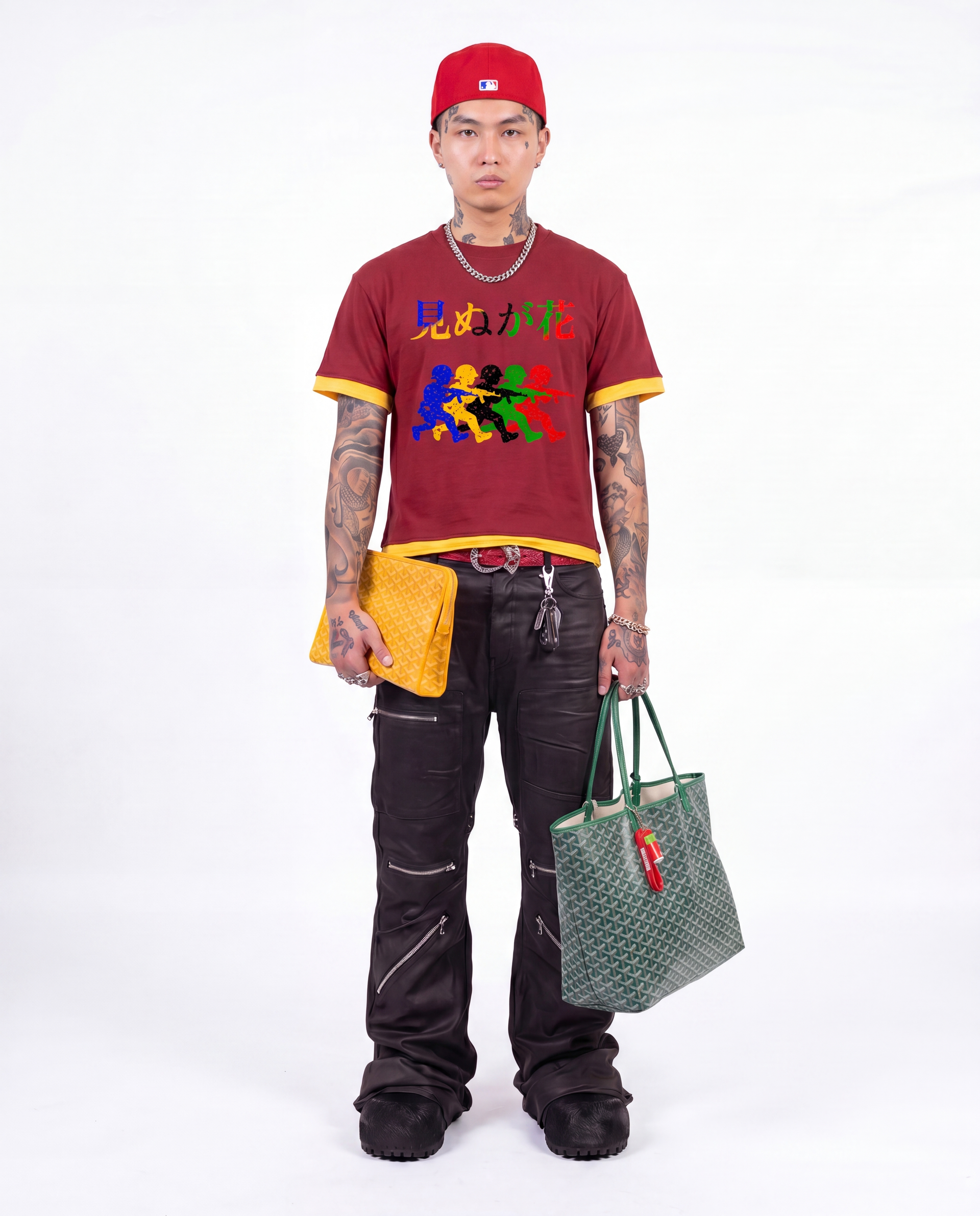 Japanese Neniom Boxy Color Block Graphic  T-Shirt – Oversized Yellow Red Streetwear Tee