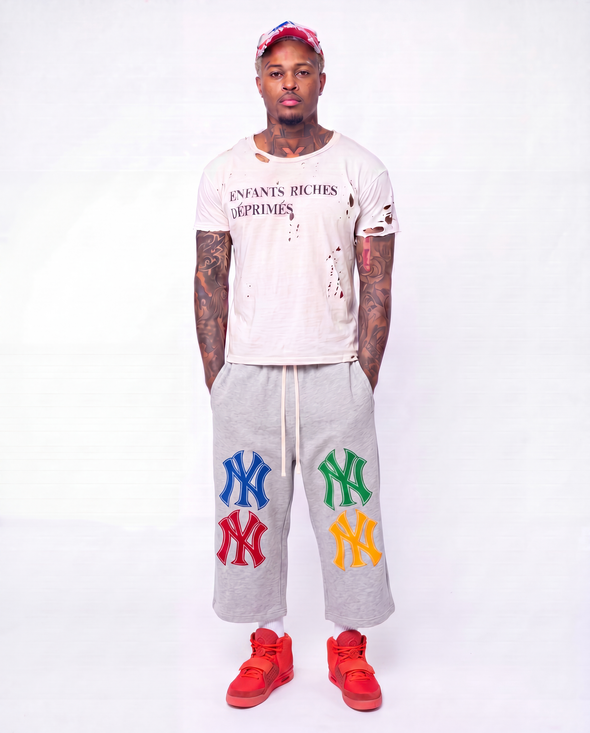 Baller's NYC 3/4 Sweatpants Heavyweight Baggy Basketball Streetwear Shorts Light Gray